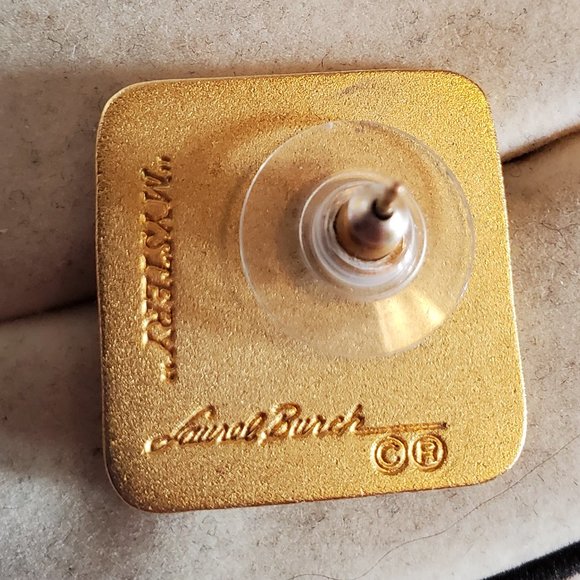 Vintage Laurel Burch Mystery Square Stud Earrings Blue and Green Design Classic - Picture 2 of 3